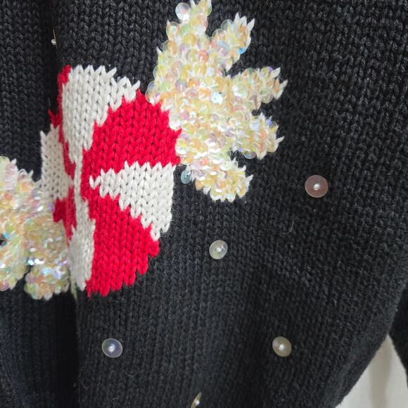 Belle Pointe Womens Vtg 90s Christmas Holiday Candy Sequins Cardigan Sweater L - Picture 9 of 11